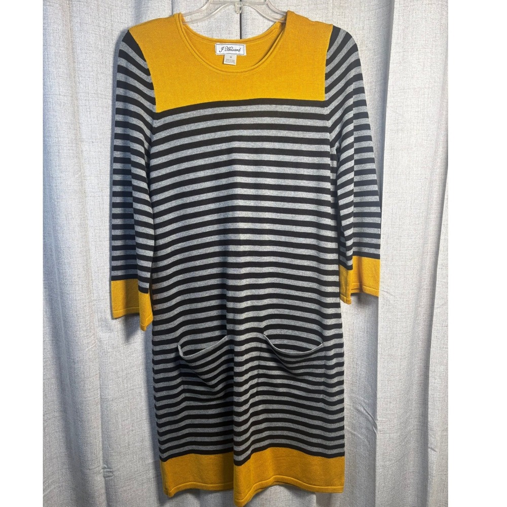 J Howard Womens Striped Sweater Dress Yellow Black Grey Pockets Size M